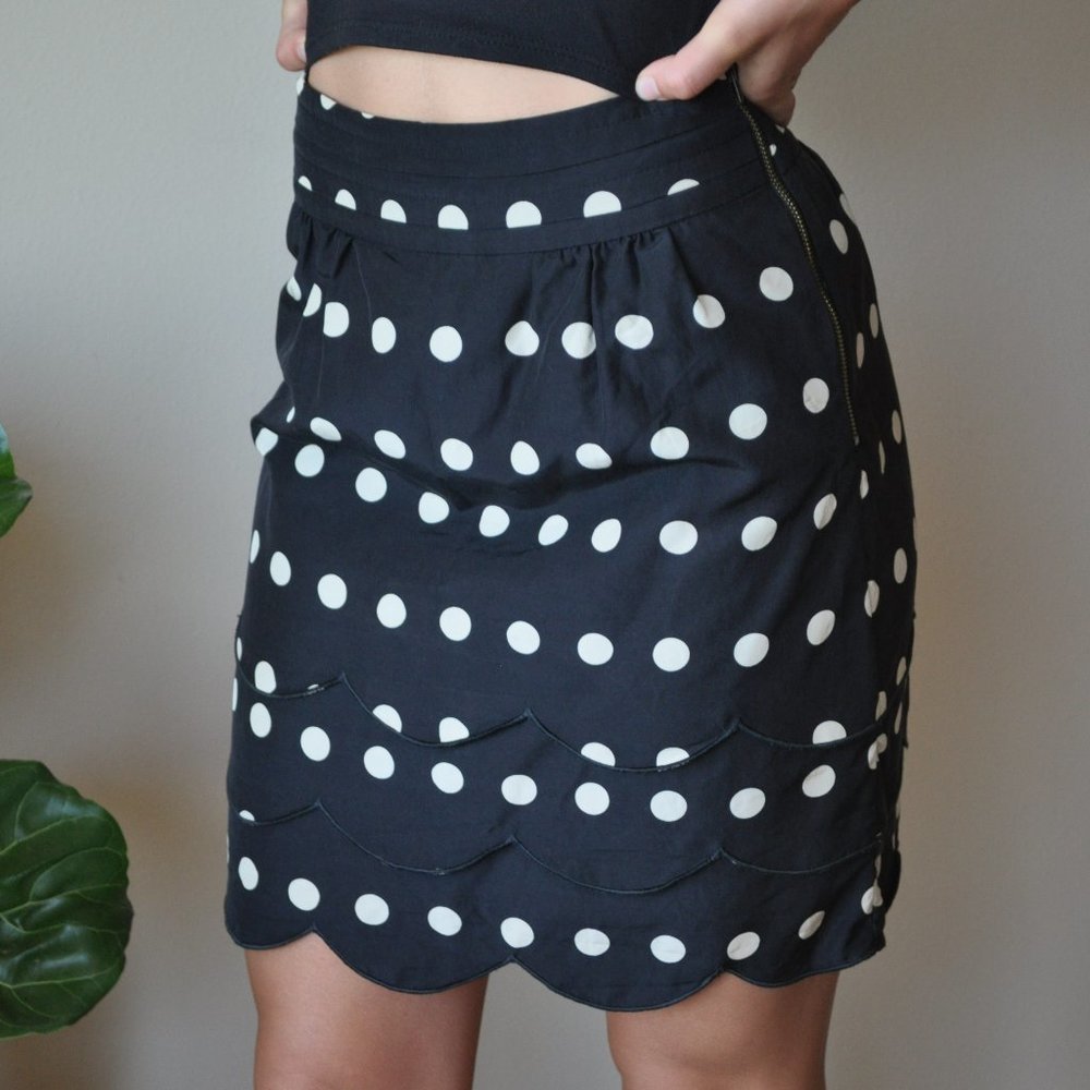 Anthropologie Floreat Black Polka Dot Skirt SZ 0